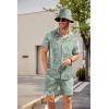 COOFANDY Men’s Hawaiian Shirt and Short Set Flower 2-pieces Beach Outfit with Bucket Hats(Green White Leaves)