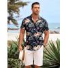 COOFANDY Mens Hawaiian Shirts Short Sleeve Casual Button Down Beach Vacation Summer Shirt(Black-apricot Bloom)