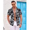 COOFANDY Mens Hawaiian Shirts Short Sleeve Casual Button Down Beach Vacation Summer Shirt(Black-white Leaf)