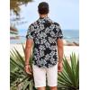 COOFANDY Mens Hawaiian Shirts Short Sleeve Casual Button Down Beach Vacation Summer Shirt(Black-white Leaf)