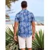 COOFANDY Mens Hawaiian Shirts Short Sleeve Casual Button Down Beach Vacation Summer Shirt(Blue-white Leaf)