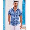 COOFANDY Mens Hawaiian Shirts Short Sleeve Casual Button Down Beach Vacation Summer Shirt(Blue-white Leaf)