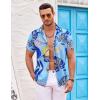 COOFANDY Mens Hawaiian Shirts Short Sleeve Casual Button Down Beach Vacation Summer Shirt(Light Blue-palm Leaf)