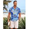 COOFANDY Mens Hawaiian Shirts Short Sleeve Casual Button Down Beach Vacation Summer Shirt(Light Blue-palm Leaf)