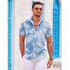 COOFANDY Mens Hawaiian Shirts Short Sleeve Casual Button Down Beach Vacation Summer Shirt(Light Blue-white Palm Leaf)