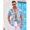 COOFANDY Mens Hawaiian Shirts Short Sleeve Casual Button Down Beach Vacation Summer Shirt(Light Blue-white Palm Leaf)