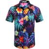 COOFANDY Mens Hawaiian Tropical Shirt Short Sleeve Casual Button Down Floral Summer Beach Shirts with Pocket(Black Leaf & Flower)
