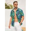 COOFANDY Mens Hawaiian Tropical Shirt Short Sleeve Casual Button Down Floral Summer Beach Shirts with Pocket(Green Leaves)