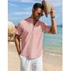 COOFANDY Men’s Henley Shirt Short Sleeve Casual T-Shirt Summer Beach Hippie Henley Tee Shirt(Light Pink)