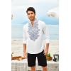 COOFANDY Men’s Henley Shirt Vyshyvanka Long Sleeve African Print Shirts Casual Zip Up Cotton Linen Beach Hippie Shirt(01white)