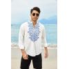 COOFANDY Men’s Henley Shirt Vyshyvanka Long Sleeve African Print Shirts Casual Zip Up Cotton Linen Beach Hippie Shirt(01white)