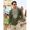 COOFANDY Men’s Henley Shirt Vyshyvanka Long Sleeve African Print Shirts Casual Zip Up Cotton Linen Beach Hippie Shirt(Army Green)