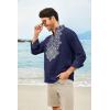COOFANDY Men’s Henley Shirt Vyshyvanka Long Sleeve African Print Shirts Casual Zip Up Cotton Linen Beach Hippie Shirt(Blue)