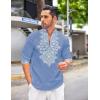 COOFANDY Men’s Henley Shirt Vyshyvanka Long Sleeve African Print Shirts Casual Zip Up Cotton Linen Beach Hippie Shirt(Denim Blue)