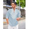 COOFANDY Men’s Henley Shirt Vyshyvanka Long Sleeve African Print Shirts Casual Zip Up Cotton Linen Beach Hippie Shirt(Light Blue)