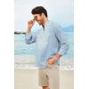 COOFANDY Men’s Henley Shirt Vyshyvanka Long Sleeve African Print Shirts Casual Zip Up Cotton Linen Beach Hippie Shirt(Light Blue)