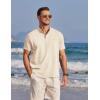 COOFANDY Men’s Henley Shirts Band Collar Short Sleeve T-Shirts Casual Summer Beach Shirt Hippie Fashion Hawaiian Shirt(Beige)