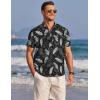 COOFANDY Men’s Henley Shirts Band Collar Short Sleeve T-Shirts Casual Summer Beach Shirt Hippie Fashion Hawaiian Shirt(Black Palm Leaves)