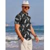 COOFANDY Men’s Henley Shirts Band Collar Short Sleeve T-Shirts Casual Summer Beach Shirt Hippie Fashion Hawaiian Shirt(Black Palm Leaves)
