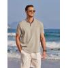 COOFANDY Men’s Henley Shirts Band Collar Short Sleeve T-Shirts Casual Summer Beach Shirt Hippie Fashion Hawaiian Shirt(Khaki)