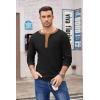 COOFANDY Men’s Henley Shirts Long Sleeve Basic Waffle Pique Pullover T-Shirt with Pocket(Pat: Black & Light Brown)