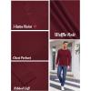 COOFANDY Men’s Henley Shirts Long Sleeve Basic Waffle Pique Pullover T-Shirt with Pocket(Wine Red)
