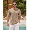 COOFANDY Men’s Henley Shirts Short Sleeve Casual Basic Henley Tee Summer Button Lightweight Stretch T Shirts(Khaki)