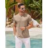 COOFANDY Men’s Henley Shirts Short Sleeve Casual Basic Henley Tee Summer Button Lightweight Stretch T Shirts(Khaki)