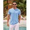 COOFANDY Men’s Henley Shirts Short Sleeve Casual Basic Henley Tee Summer Button Lightweight Stretch T Shirts(Light Blue)