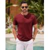 COOFANDY Men’s Henley Shirts Short Sleeve Casual Basic Henley Tee Summer Button Lightweight Stretch T Shirts(Wine Red)