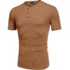 COOFANDY Men’s Henley Shirts Short Sleeve Casual Basic Tee Summer Button Henley Soild T Shirts(Caramel)