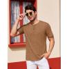 COOFANDY Men’s Henley Shirts Short Sleeve Casual Basic Tee Summer Button Henley Soild T Shirts(Caramel)