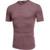 COOFANDY Men’s Henley Shirts Short Sleeve Casual Basic Tee Summer Button Henley Soild T Shirts(Dark Red)