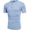 COOFANDY Men’s Henley Shirts Short Sleeve Casual Basic Tee Summer Button Henley Soild T Shirts(Light Blue)