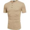 COOFANDY Men’s Henley Shirts Short Sleeve Casual Basic Tee Summer Button Henley Soild T Shirts(Light Khaki)