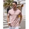 COOFANDY Mens Henley Shirts Short Sleeve Casual Button Down Shirts Lightweight Summer Basic Tee(Pink)