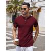 COOFANDY Mens Henley Shirts Short Sleeve Casual Button Down Shirts Lightweight Summer Basic Tee(Wine Red)