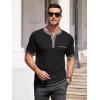 COOFANDY Mens Henley Shirts Short Sleeve Casual Button T-Shirts Basic Tee Shirts Summer Vintage T Shirts with Pocket(Black)
