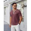 COOFANDY Mens Henley Shirts Short Sleeve Casual Button T-Shirts Basic Tee Shirts Summer Vintage T Shirts with Pocket(Dark Red)