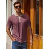 COOFANDY Mens Henley Shirts Short Sleeve Casual Button T-Shirts Basic Tee Shirts Summer Vintage T Shirts with Pocket(Dark Red)