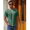 COOFANDY Mens Henley Shirts Short Sleeve Casual Button T-Shirts Basic Tee Shirts Summer Vintage T Shirts with Pocket(Green)