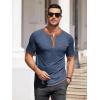 COOFANDY Mens Henley Shirts Short Sleeve Casual Button T-Shirts Basic Tee Shirts Summer Vintage T Shirts with Pocket(Navy Blue/Caramel)