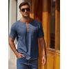 COOFANDY Mens Henley Shirts Short Sleeve Casual Button T-Shirts Basic Tee Shirts Summer Vintage T Shirts with Pocket(Navy Blue/Caramel)