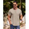 COOFANDY Mens Henley Shirts Short Sleeve Casual T Shirt Plain Slim Fit Henley Stylish Summer Tee Shirts with Pocket(Khaki)