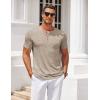 COOFANDY Mens Henley Shirts Short Sleeve Casual T Shirt Plain Slim Fit Henley Stylish Summer Tee Shirts with Pocket(Khaki)