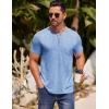 COOFANDY Mens Henley Shirts Short Sleeve Casual T Shirt Plain Slim Fit Henley Stylish Summer Tee Shirts with Pocket(Light Blue)