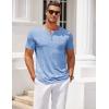 COOFANDY Mens Henley Shirts Short Sleeve Casual T Shirt Plain Slim Fit Henley Stylish Summer Tee Shirts with Pocket(Light Blue)