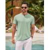 COOFANDY Mens Henley Shirts Short Sleeve Casual T Shirt Plain Slim Fit Henley Stylish Summer Tee Shirts with Pocket(Light Green)