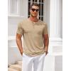 COOFANDY Mens Henley Shirts Short Sleeve Casual T Shirt Plain Slim Fit Henley Stylish Summer Tee Shirts with Pocket(Light Khaki)
