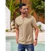 COOFANDY Mens Henley Shirts Short Sleeve Casual T Shirt Plain Slim Fit Henley Stylish Summer Tee Shirts with Pocket(Light Khaki)